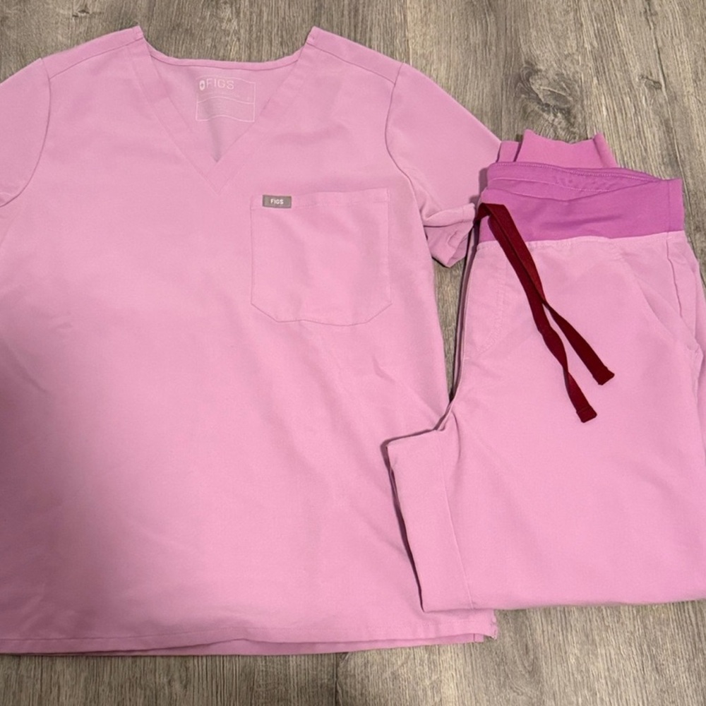 Figs Dusk Scrub Top and Pants Set with Burgundy Drawstring